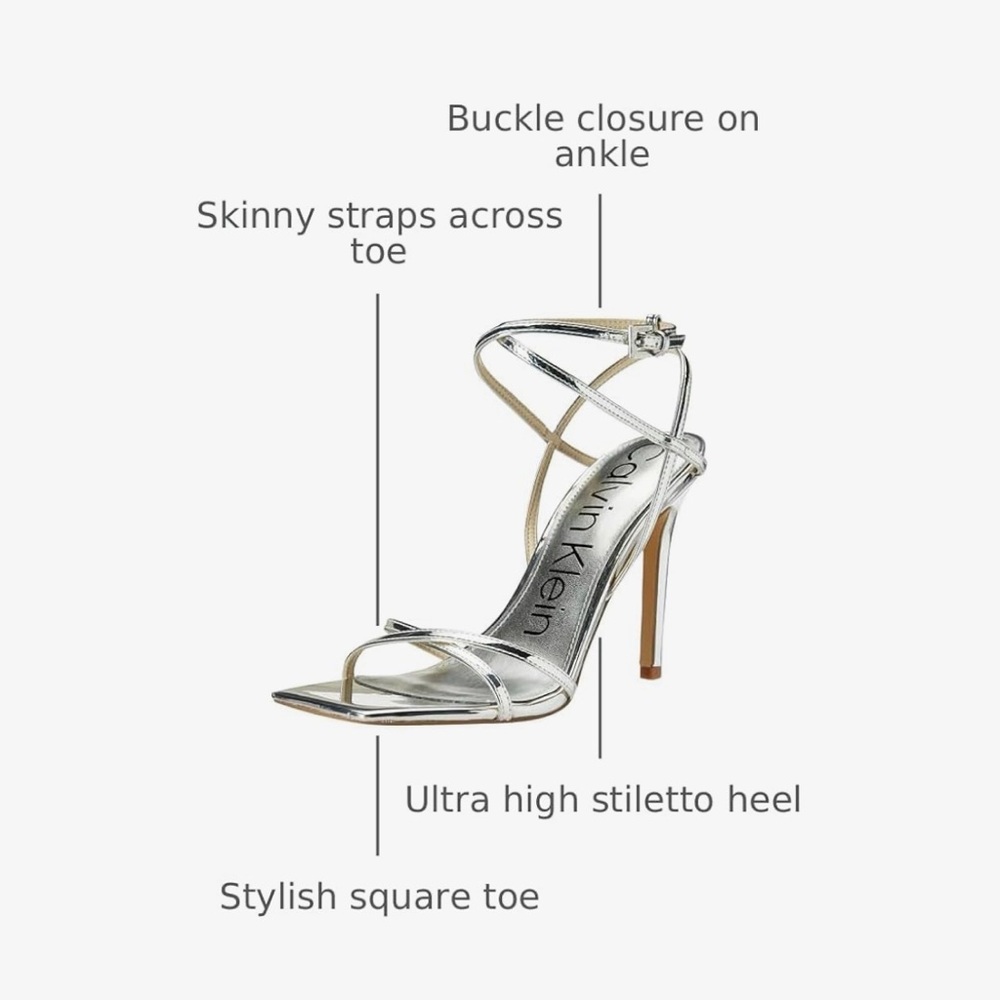 Calvin Klein Tegin Silver Strappy Heels – Size 9 – New in Box - Picture 2 of 4